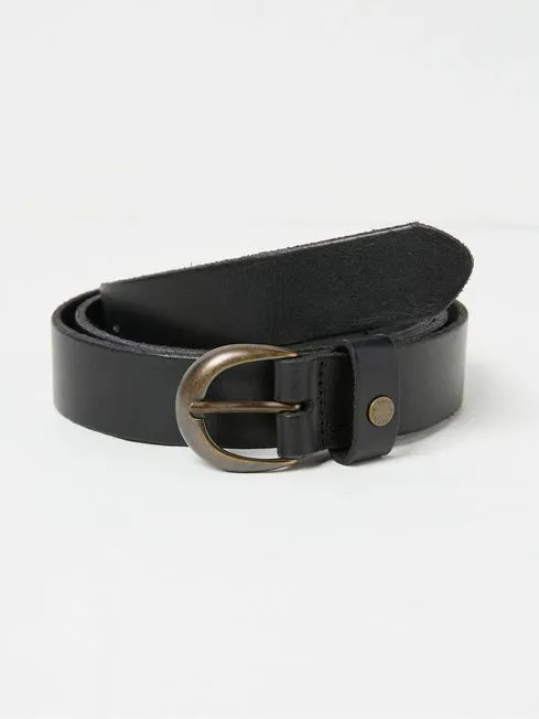 Women Fatface Belts Black Leather Jean Belt