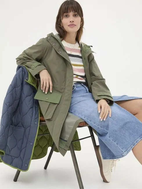 Women Fatface Coats and Jackets Mira Green Multiway Parka