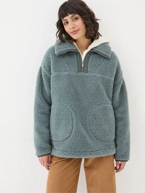 Women Fatface Coats and Jackets Parker Duck Egg Blue Half Neck Fleece