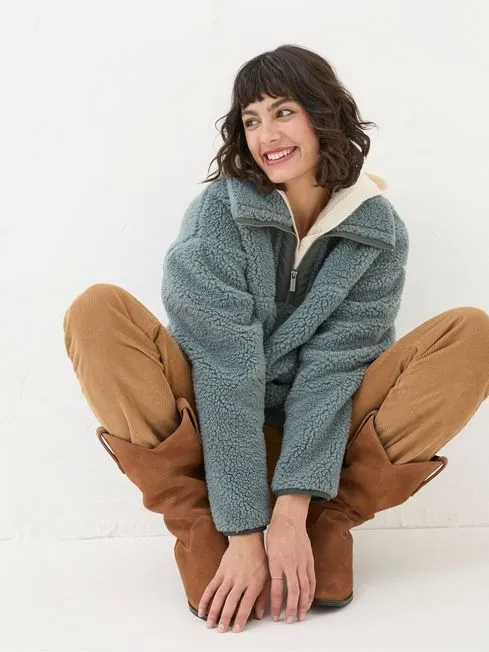 Women Fatface Coats and Jackets Parker Duck Egg Blue Half Neck Fleece