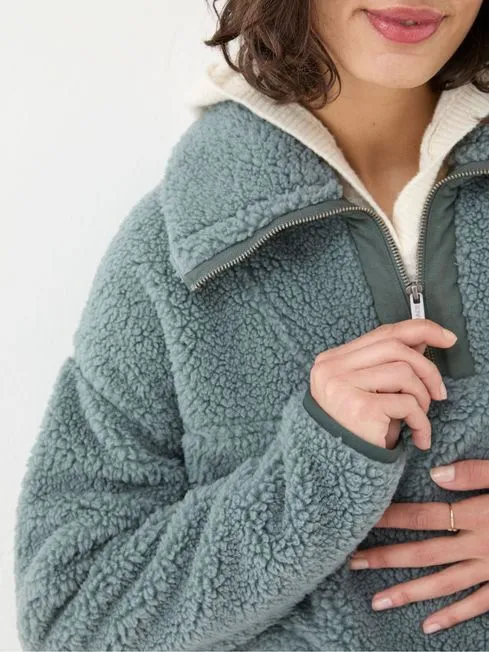 Women Fatface Coats and Jackets Parker Duck Egg Blue Half Neck Fleece