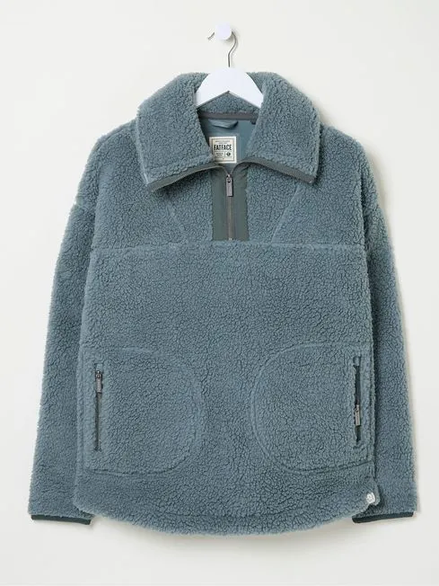 Women Fatface Coats and Jackets Parker Duck Egg Blue Half Neck Fleece
