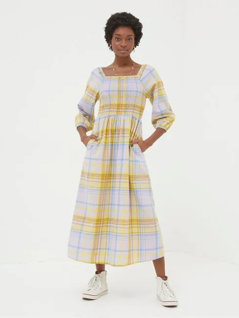 Women Fatface Dresses Adele Yellow Midi Dress With Linen