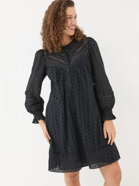 Women Fatface Dresses Black 100 Cotton Brody Detail Dress