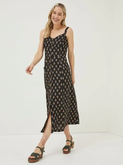 Women Fatface Dresses Black Woodblock Corey Linen Dress