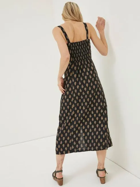 Women Fatface Dresses Black Woodblock Corey Linen Dress Women Fatface Dresses Black Woodblock Corey Linen Dress