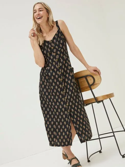 Women Fatface Dresses Black Woodblock Corey Linen Dress Women Fatface Dresses Black Woodblock Corey Linen Dress