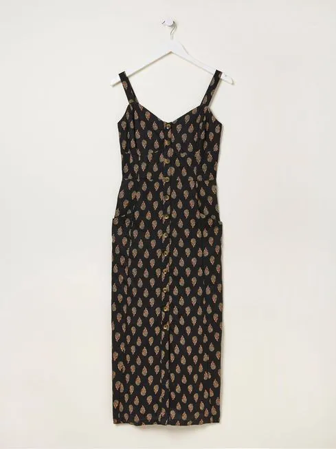 Women Fatface Dresses Black Woodblock Corey Linen Dress Women Fatface Dresses Black Woodblock Corey Linen Dress