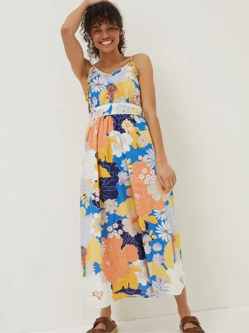 Women Fatface Dresses Blue Jayden Coastal Midi Dress
