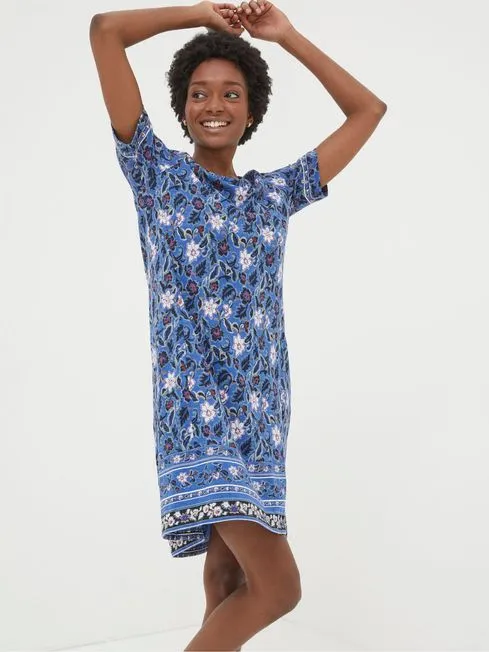 Women Fatface Dresses Blue Simone Layered Floral Jersey Dress