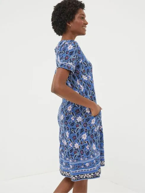 Women Fatface Dresses Blue Simone Layered Floral Jersey Dress Women Fatface Dresses Blue Simone Layered Floral Jersey Dress