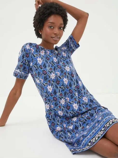 Women Fatface Dresses Blue Simone Layered Floral Jersey Dress Women Fatface Dresses Blue Simone Layered Floral Jersey Dress