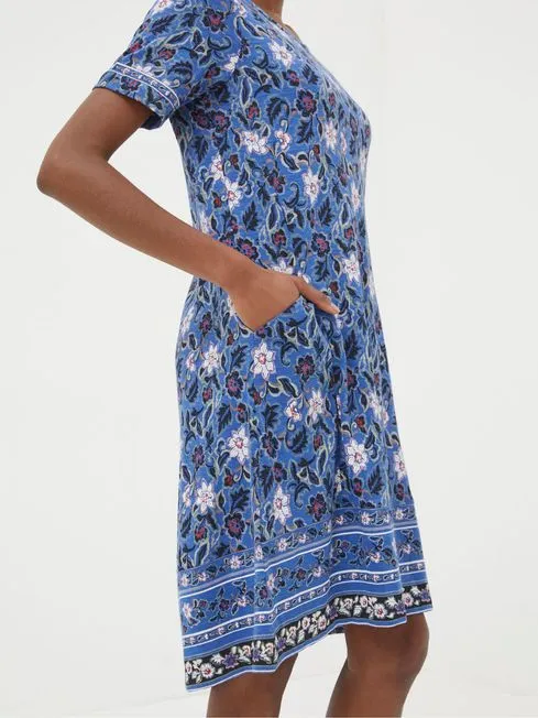 Women Fatface Dresses Blue Simone Layered Floral Jersey Dress Women Fatface Dresses Blue Simone Layered Floral Jersey Dress