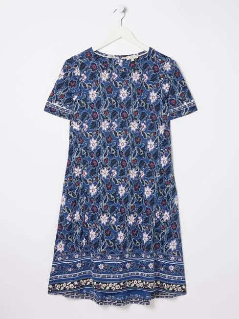 Women Fatface Dresses Blue Simone Layered Floral Jersey Dress Women Fatface Dresses Blue Simone Layered Floral Jersey Dress