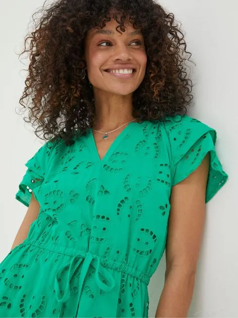 Women Fatface Dresses Green Brady Broderie Dress Women Fatface Dresses Green Brady Broderie Dress