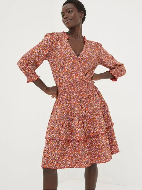 Women Fatface Dresses Red Gradient Floral Jersey Dress