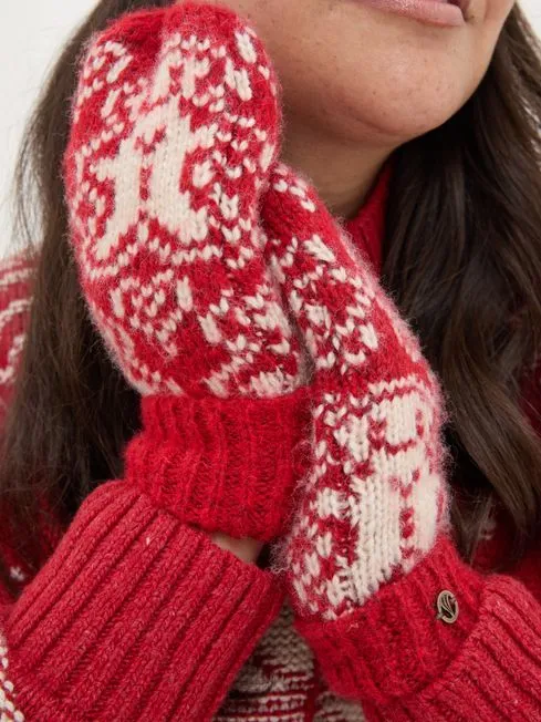 Women Fatface Gloves Red Gingerbread Mittens Women Fatface Gloves Red Gingerbread Mittens