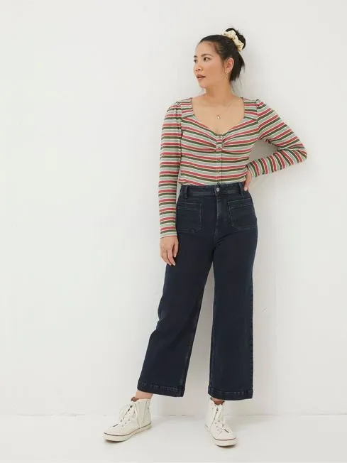 Women Fatface Jeans Dark Blue Wide Leg Crop Jeans