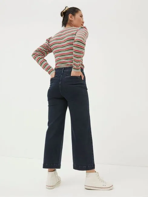 Women Fatface Jeans Dark Blue Wide Leg Crop Jeans