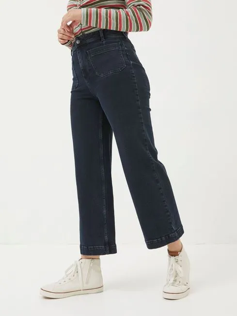 Women Fatface Jeans Dark Blue Wide Leg Crop Jeans