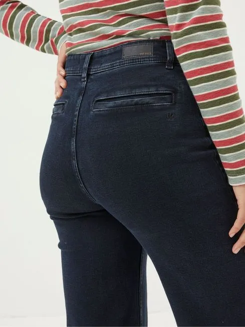 Women Fatface Jeans Dark Blue Wide Leg Crop Jeans