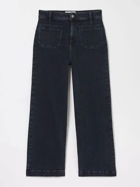 Women Fatface Jeans Dark Blue Wide Leg Crop Jeans