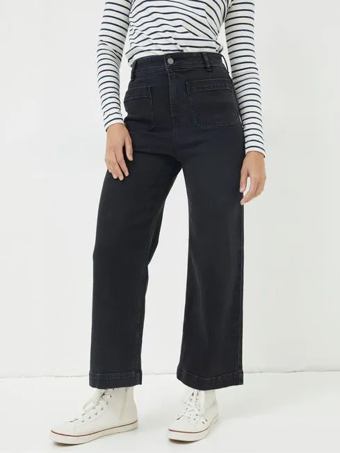 Women Fatface Jeans Keswick Black Wide Leg Cropped Jeans