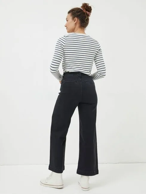 Women Fatface Jeans Keswick Black Wide Leg Cropped Jeans