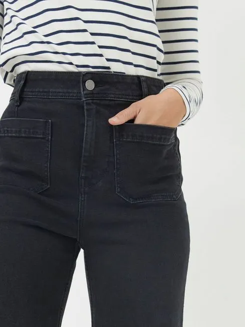 Women Fatface Jeans Keswick Black Wide Leg Cropped Jeans