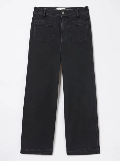 Women Fatface Jeans Keswick Black Wide Leg Cropped Jeans
