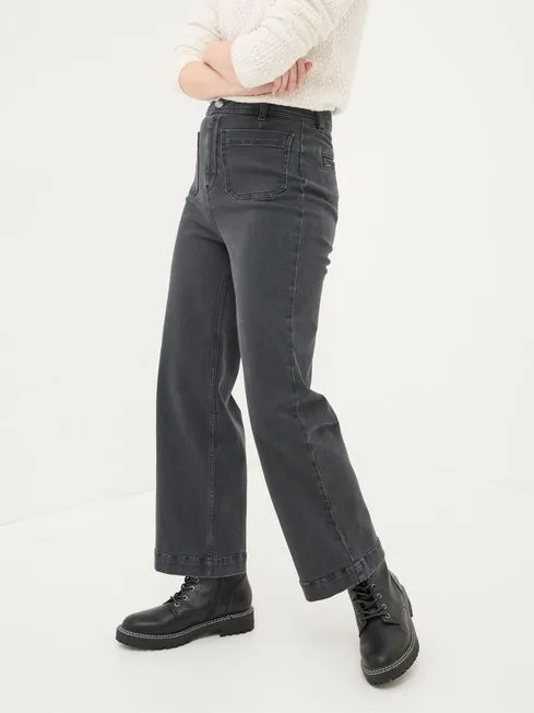 Women Fatface Jeans Keswick Grey Wide Leg Crop Jeans