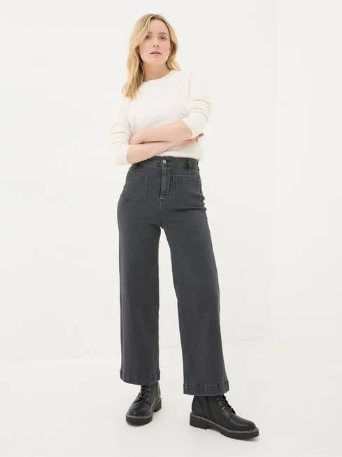 Women Fatface Jeans Keswick Grey Wide Leg Crop Jeans