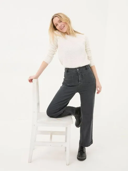 Women Fatface Jeans Keswick Grey Wide Leg Crop Jeans