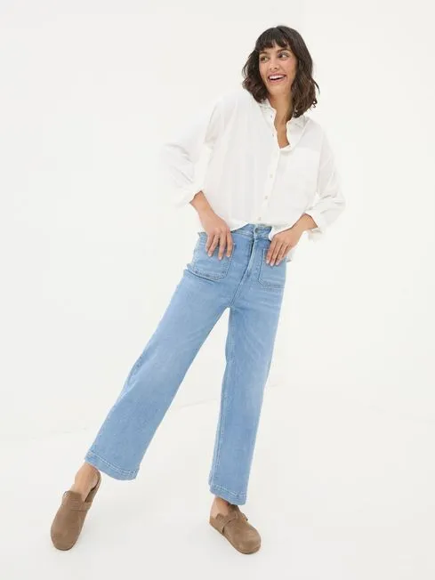 Women Fatface Jeans Keswick Light Vintage Blue Wide Leg Crop Jeans