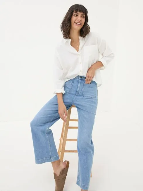 Women Fatface Jeans Keswick Light Vintage Blue Wide Leg Crop Jeans