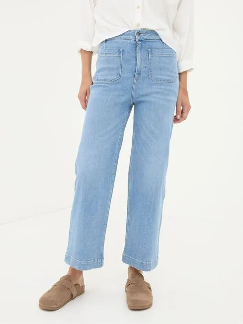 Women Fatface Jeans Keswick Light Vintage Blue Wide Leg Crop Jeans