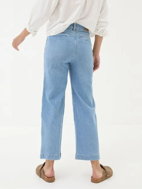 Women Fatface Jeans Keswick Light Vintage Blue Wide Leg Crop Jeans