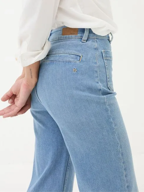 Women Fatface Jeans Keswick Light Vintage Blue Wide Leg Crop Jeans