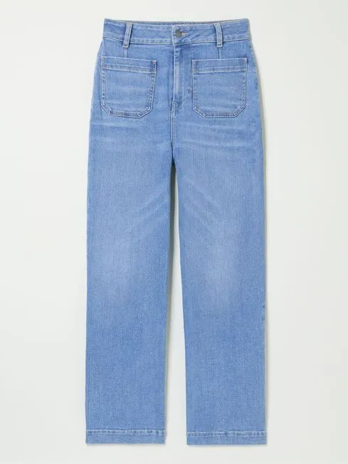 Women Fatface Jeans Keswick Light Vintage Blue Wide Leg Crop Jeans