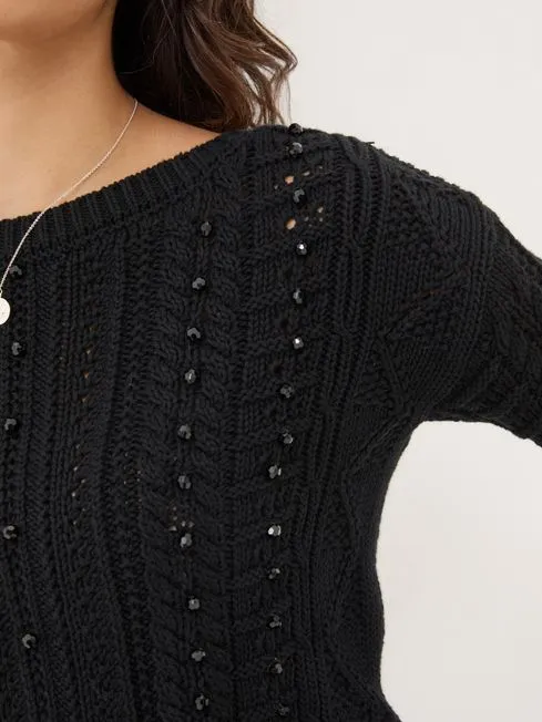 Women Fatface Knitwear Black Dark Skies Damson Beaded Jumper Women Fatface Knitwear Black Dark Skies Damson Beaded Jumper