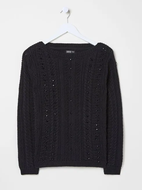 Women Fatface Knitwear Black Dark Skies Damson Beaded Jumper Women Fatface Knitwear Black Dark Skies Damson Beaded Jumper