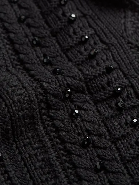 Women Fatface Knitwear Black Dark Skies Damson Beaded Jumper Women Fatface Knitwear Black Dark Skies Damson Beaded Jumper