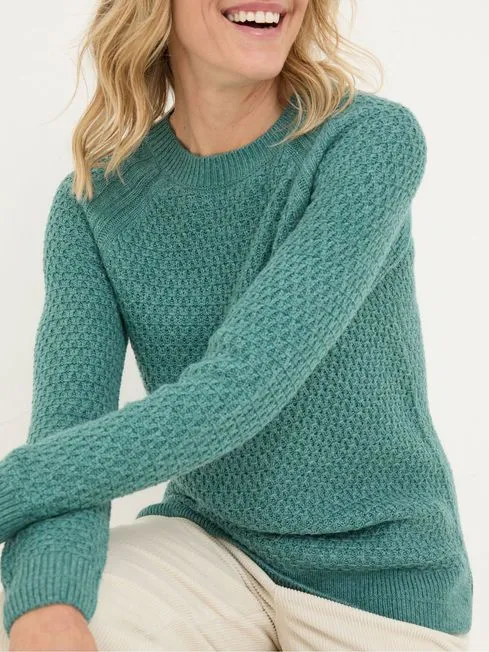 Women Fatface Knitwear Ella Turquoise Blue Textured Jumper