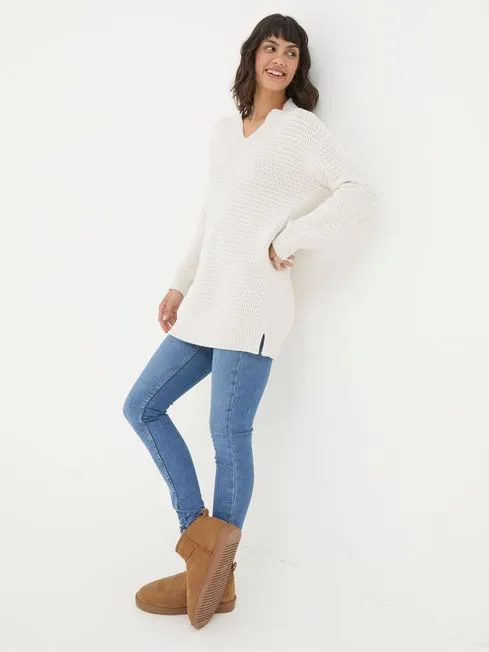 Women Fatface Knitwear Fernlea Cream Tunic Jumper