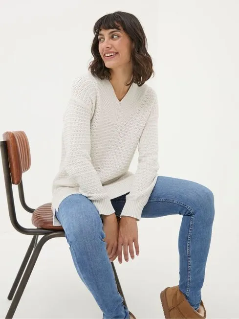 Women Fatface Knitwear Fernlea Cream Tunic Jumper
