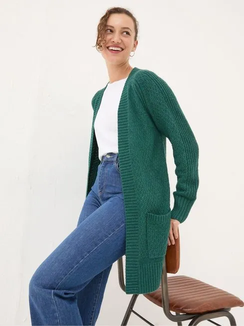 Women Fatface Knitwear Hannah Dark Green Cardigan