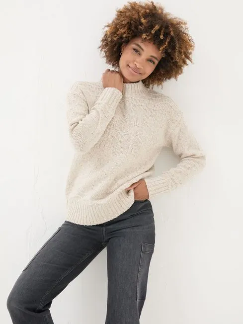 Women Fatface Knitwear Ivory Snowflake Jumper
