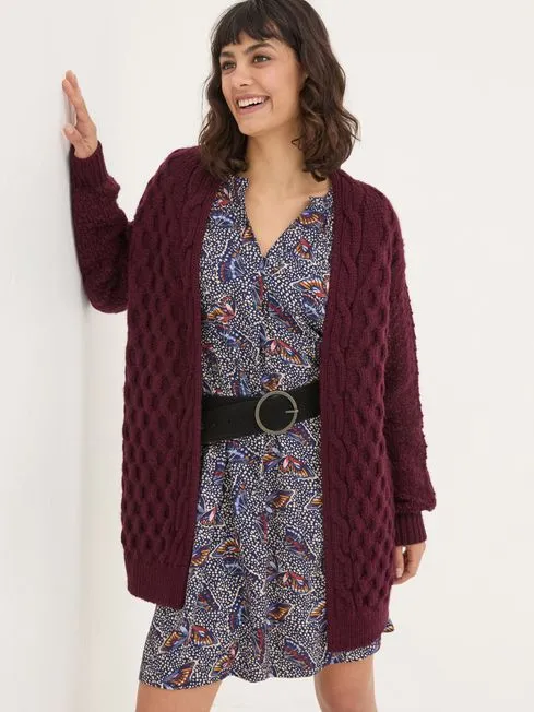 Women Fatface Knitwear Plum Purple Ezzie Cardigan