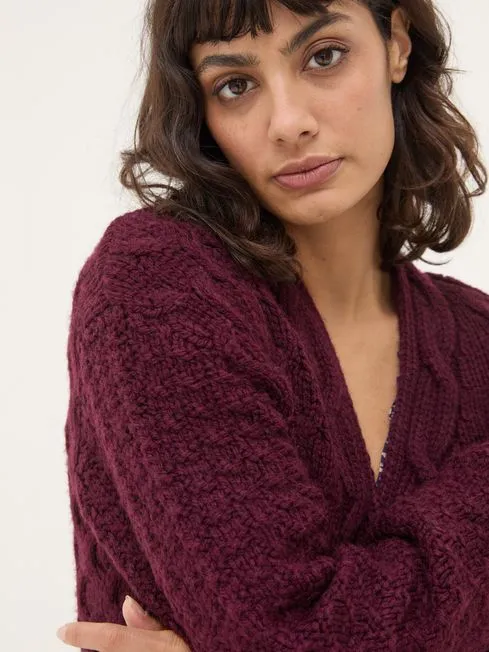 Women Fatface Knitwear Plum Purple Ezzie Cardigan Women Fatface Knitwear Plum Purple Ezzie Cardigan