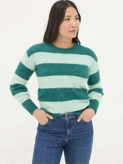 Women Fatface Knitwear Revival Dark Teal Stripe Jumper